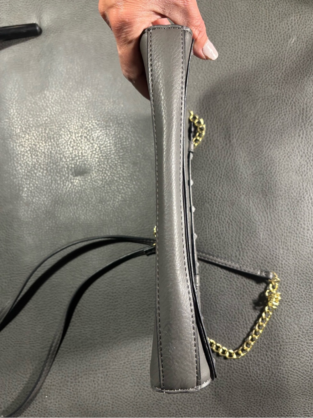 Neiman Marcus Grey Studded Crossbody Clutch Purse Chain Strap Envelope Bag - Picture 4 of 14